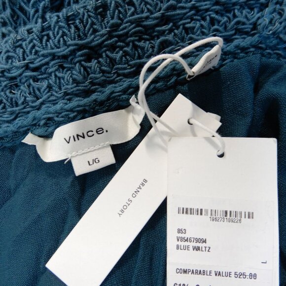 VINCE Lace Crochet Knit Midi DRESS Size L Teal Green Cotton Blend NEW $525 - Picture 8 of 9